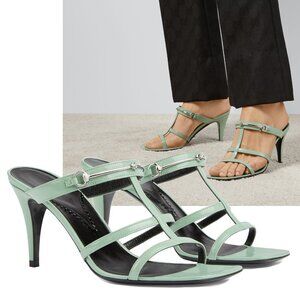 GUCCI SHOES SLIM HORSEBIT MINT GREEN LEATHER STRAPPY SLIDE SANDALS